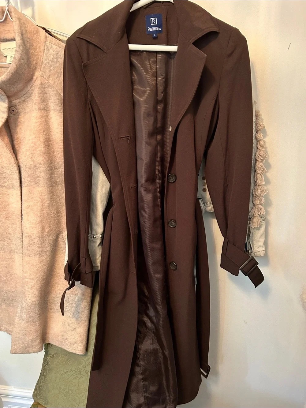Vintage Chocolate Brown Trench Coat – Longline Belted Outerwear - Picture 5 of 5